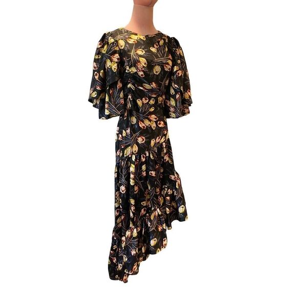 NWT 5a7 Cinq à Sept Dress 100% SILK Asymm Hemline Flutter Sleeve Tulip Floral 0 - Picture 1 of 13